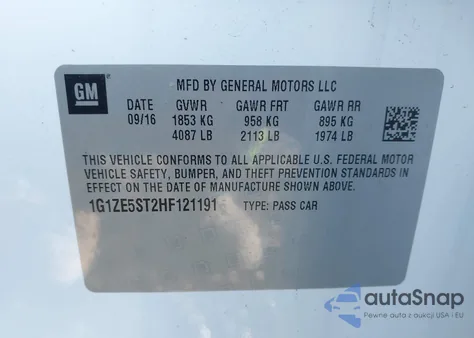 2017 Chevrolet Malibu 1Lt z USA, uszkodzony, nr VIN 1G1ZE5ST2HF121191